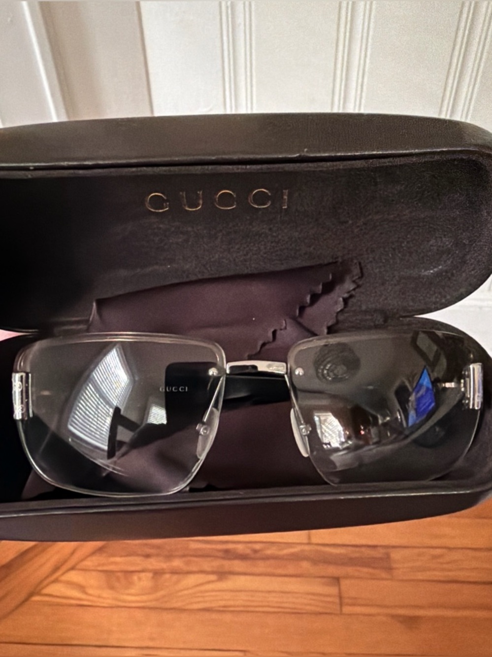 Gucci Rimless Sunglasses in Smoke Gray with Silver Accents